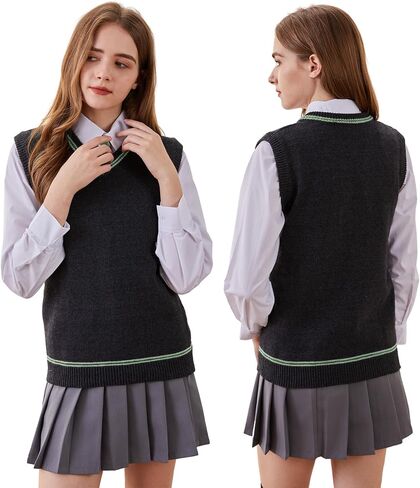 Focupaja Sweater Vest Knit V-Neck Sleeveless Pullover Halloween Cosplay Costumes Cardigan Vest Waistcoat Unisex Fall Winter in Kuwait