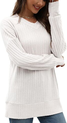 سترة نسائية فضفاضة من Beimuc برقبة على شكل حرف V وأكمام طويلة بلوفر علوي أنيق in Kuwait