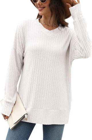 سترة نسائية فضفاضة من Beimuc برقبة على شكل حرف V وأكمام طويلة بلوفر علوي أنيق in Kuwait