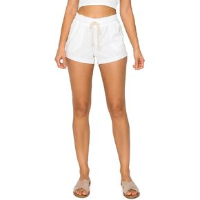 Cali1850 Women's Casual Linen Shorts - Drawstring Smocked Waist Oceanside Lounge Beach Printed Pants with Pockets in Kuwait