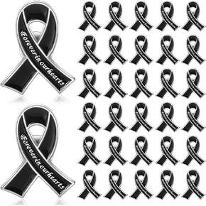 Tigeen 50 Pcs Metal Funeral Ribbon Pins Memorial Pins Forever in Our Hearts Funeral Favors Memorial Service Lapel Pin for Funeral Event Mourning Remembrance Day