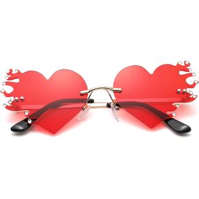 نظارات COASION Red Melting Heart Fire Flame للنساء والرجال بدون إطار لأزياء الهالوين مع حجر الراين in Kuwait