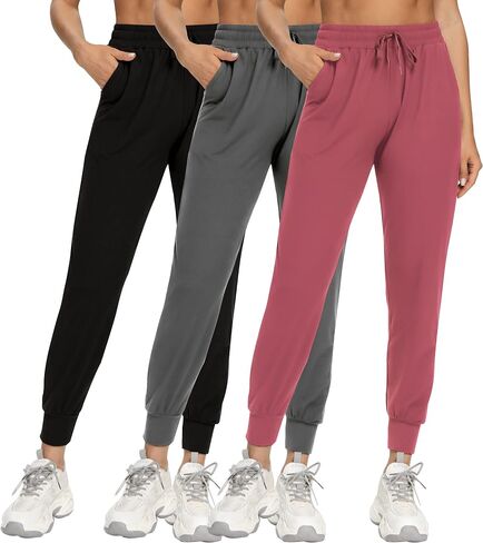 FULLSOFT 3 Pack Sweatpants for Women-Womens Joggers with Pockets Athletic Leggings for Workout Yoga Running in Kuwait