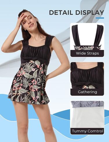 wantdo Women's One-Piece Swimdress Plus Size Swimsuit Tummy Control with Skirt Cover Up in Kuwait