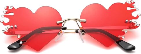 نظارات COASION Red Melting Heart Fire Flame للنساء والرجال بدون إطار لأزياء الهالوين مع حجر الراين in Saudi Arabia