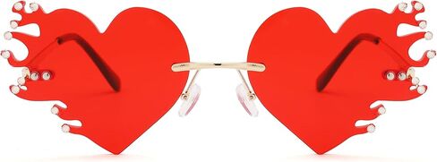 نظارات COASION Red Melting Heart Fire Flame للنساء والرجال بدون إطار لأزياء الهالوين مع حجر الراين in Saudi Arabia
