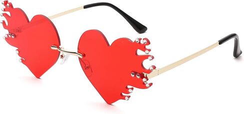 نظارات COASION Red Melting Heart Fire Flame للنساء والرجال بدون إطار لأزياء الهالوين مع حجر الراين in Saudi Arabia