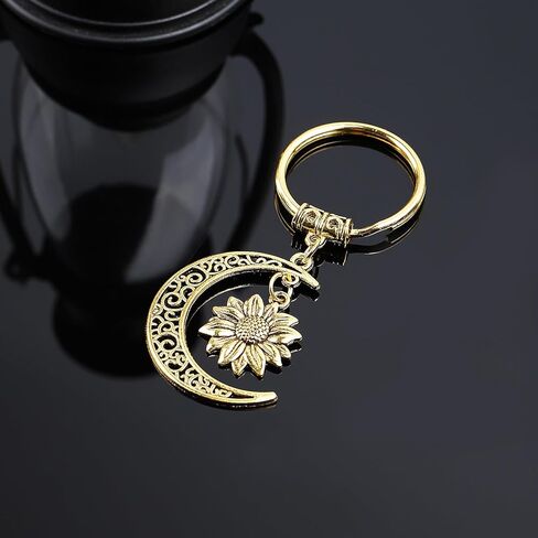 سلسلة مفاتيح بتصميم زهرة عباد الشمس والقمر من برفايرل، هدايا فريدة للرجال او هدايا مضحكة للنساء، سلسلة مفاتيح رائعة للرجال، سلاسل مفاتيح لطيفة للنساء، كما هو موضح في الصور، مقاس واحد in Kuwait