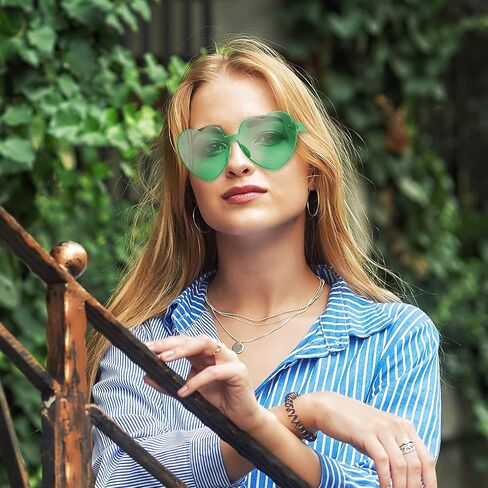 Maxdot 2 Pieces Heart Shape Rimless Sunglasses Transparent Candy Color Frameless Glasses Love Eyewear in Saudi Arabia