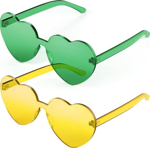 Maxdot 2 Pieces Heart Shape Rimless Sunglasses Transparent Candy Color Frameless Glasses Love Eyewear in Saudi Arabia