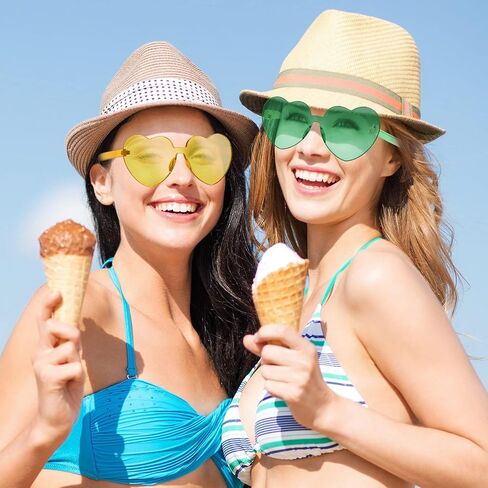 Maxdot 2 Pieces Heart Shape Rimless Sunglasses Transparent Candy Color Frameless Glasses Love Eyewear in Saudi Arabia