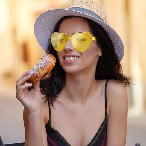 Maxdot 2 Pieces Heart Shape Rimless Sunglasses Transparent Candy Color Frameless Glasses Love Eyewear in Saudi Arabia