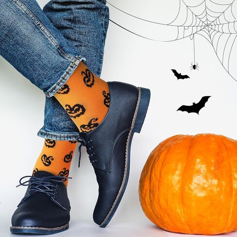 Jiuguva 8 Pairs Mens Halloween Socks Novelty Fun Holiday Ghost Skeleton Bats Spider Web Printed Crew Socks for Men Women in Saudi Arabia