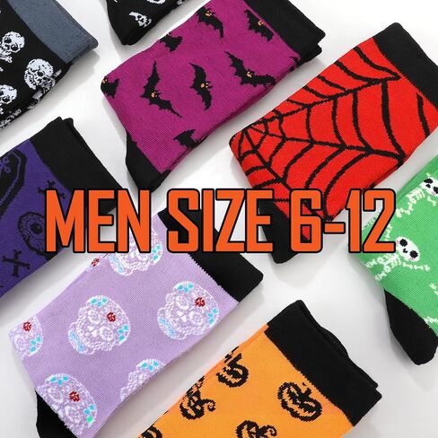 Jiuguva 8 Pairs Mens Halloween Socks Novelty Fun Holiday Ghost Skeleton Bats Spider Web Printed Crew Socks for Men Women in Saudi Arabia