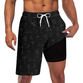 Goodstoworld Men's Funny Swim Trunks with Compression Liner 2 in 1 Quick-Dry 9" Stretch Shorts with Three Pockets in Kuwait