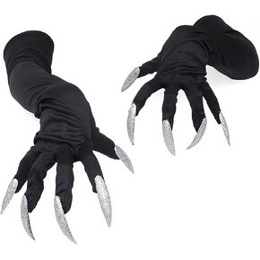 Halloween Costume Paw Gloves Long Fingernails Black Party Gloves Cat Claws Halloween Prop Wolf Claws Glove Cosplay Costume