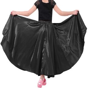 BACKGARDEN Girls Stretched Flowy Satin Long Skirt for Princess Costume Dress up Halloween Flamenco Dance Performance