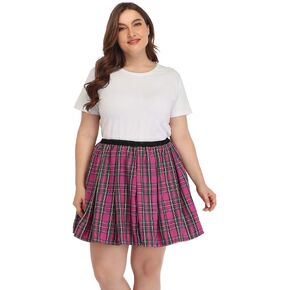 HDE Plus Size Skirt Plaid Mini Skater Skirts Pleated School Girl