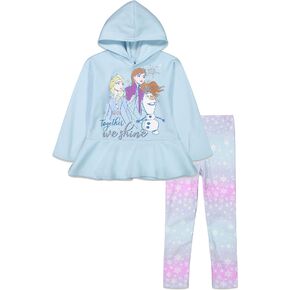 Disney Frozen Olaf Princess Anna Queen Elsa Girls Fleece Hoodie and Leggings Outfit Set Toddler to Big Kid
