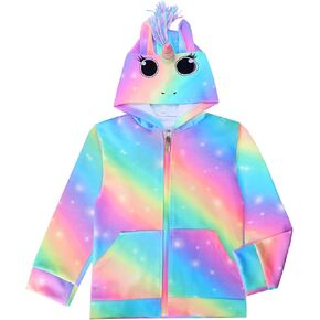 Girls Hoodie Kids Jacket Zip Up Sweatshirt Rainbow Unicorn Clothes with Pockets