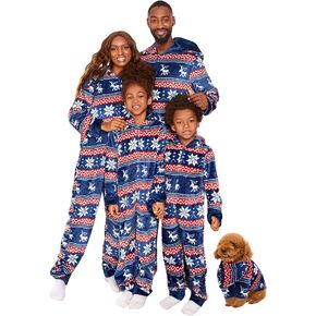 PopReal Christmas Pajamas for Family Onesies Plus Size and Dog, Matching PJs Hoodie Sleeper Snowflake Plush Cozy Warm
