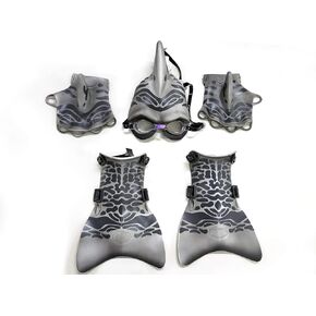 SHARKMAN Super Swimmer Dress Up Swim Gear, Mask with Dorsal fin and Underwater Goggles, Flippers, Web Gloves! Perfect for Shark Week! Rule The Pool, One Size fits All