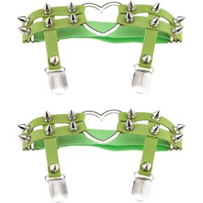 Women Girl Sexy Leather Heart Garters Punk Rock Rivet Stud Leg Ring 2pcs