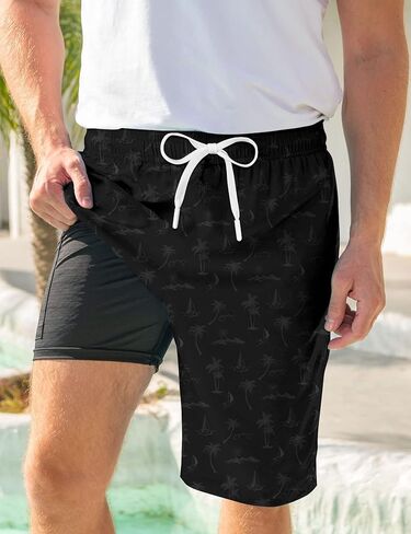 Goodstoworld Men's Funny Swim Trunks with Compression Liner 2 in 1 Quick-Dry 9" Stretch Shorts with Three Pockets in Kuwait