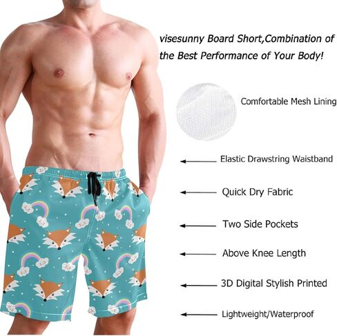 visesunny Fashion Cool Style Men's Beach Shorts Swim Trunks Quick Dry Casual Polyester Swim Shorts with Pockets S-XXL in Kuwait