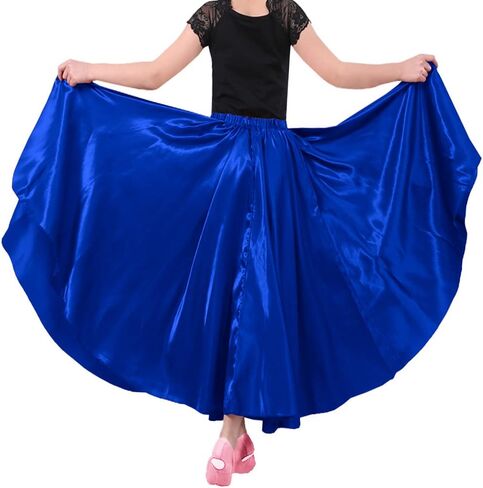 BACKGARDEN Girls Stretched Flowy Satin Long Skirt for Princess Costume Dress up Halloween Flamenco Dance Performance in Kuwait