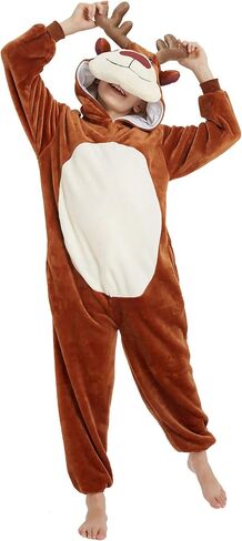Kid Reindeer Onesie Pajamas Deer Christmas Halloween Costume Boy Girl Animal Onepiece (Pink, 140) in Kuwait