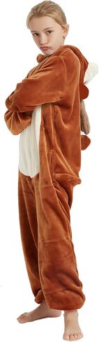 Kid Reindeer Onesie Pajamas Deer Christmas Halloween Costume Boy Girl Animal Onepiece (Pink, 140) in Kuwait