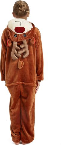 Kid Reindeer Onesie Pajamas Deer Christmas Halloween Costume Boy Girl Animal Onepiece (Pink, 140) in Kuwait