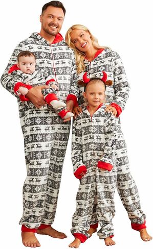 PopReal Christmas Pajamas for Family Onesies Plus Size and Dog, Matching PJs Hoodie Sleeper Snowflake Plush Cozy Warm in Kuwait