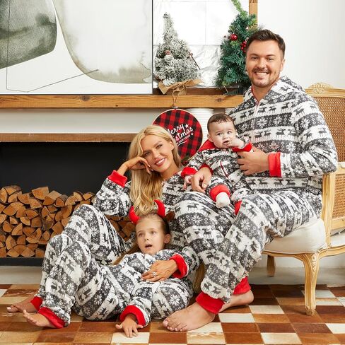 PopReal Christmas Pajamas for Family Onesies Plus Size and Dog, Matching PJs Hoodie Sleeper Snowflake Plush Cozy Warm in Kuwait