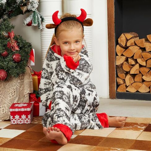 PopReal Christmas Pajamas for Family Onesies Plus Size and Dog, Matching PJs Hoodie Sleeper Snowflake Plush Cozy Warm in Kuwait