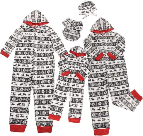 PopReal Christmas Pajamas for Family Onesies Plus Size and Dog, Matching PJs Hoodie Sleeper Snowflake Plush Cozy Warm in Kuwait