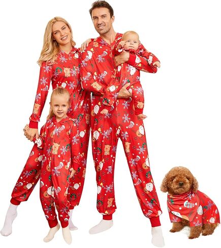 PopReal Christmas Pajamas for Family Onesies Plus Size and Dog, Matching PJs Hoodie Sleeper Snowflake Plush Cozy Warm in Kuwait