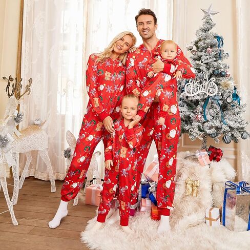 PopReal Christmas Pajamas for Family Onesies Plus Size and Dog, Matching PJs Hoodie Sleeper Snowflake Plush Cozy Warm in Kuwait