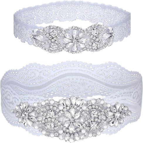Garters for Bride Wedding Garter Set Lace Bridal Garter Non Slip Silicone Thigh Garter with Rhinestones Crystal in Saudi Arabia