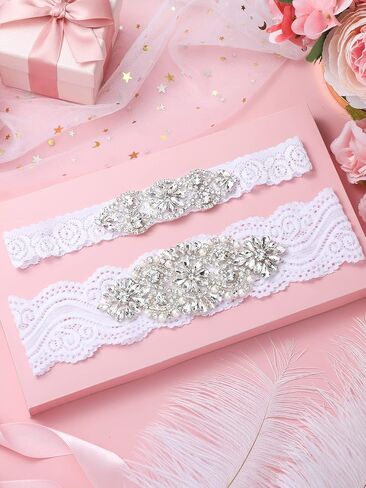 Garters for Bride Wedding Garter Set Lace Bridal Garter Non Slip Silicone Thigh Garter with Rhinestones Crystal in Saudi Arabia