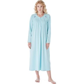 Keyocean Elegant Nightgowns for Women, Soft 100% Cotton Comfy Lightweight Long-sleeve Sleepwear Gown for Mom or Granny in Saudi Arabia