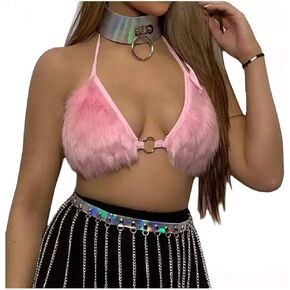 حمالة صدر نسائية من الفرو الصناعي بأشرطة ملفوفة حول رسن مثلث لحفلات مهرجان الموسيقى والرقص in Kuwait