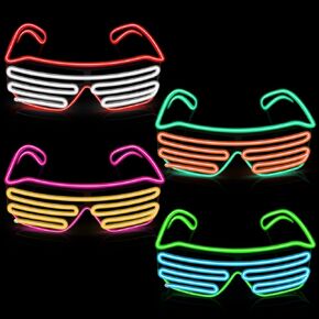 TOODOO 4Pcs Shutter Flashing Sunglasses Light Up Glasses LED Neon Rave Glasses Glow in the Dark Party Favors Halloween Costumes 80s (Bright Color)