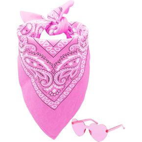 Cotton Paisley Bandanas & Heart Shaped Sunglasses Multi-Wear Face Mask Headband Square Handkerchief for Disco Cowgirl
