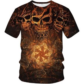 Hehanus Men's Skull Print Short Sleeve T-Shirt Novelty Graphic Tee Shirt