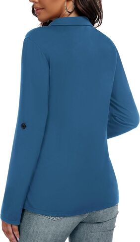 GAMISS المرأة بلايز كم طويل الخامس الرقبة قميص بولو بلوزة عادية بياقة 3/4 الأكمام مع زر in Kuwait