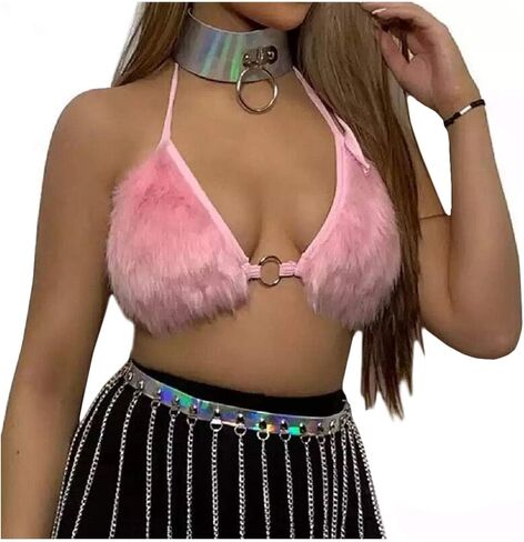 حمالة صدر نسائية من الفرو الصناعي بأشرطة ملفوفة حول رسن مثلث لحفلات مهرجان الموسيقى والرقص in Kuwait