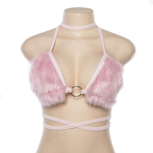 حمالة صدر نسائية من الفرو الصناعي بأشرطة ملفوفة حول رسن مثلث لحفلات مهرجان الموسيقى والرقص in Kuwait