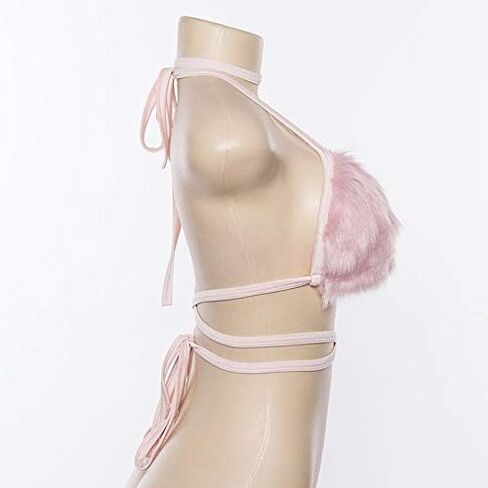 حمالة صدر نسائية من الفرو الصناعي بأشرطة ملفوفة حول رسن مثلث لحفلات مهرجان الموسيقى والرقص in Kuwait